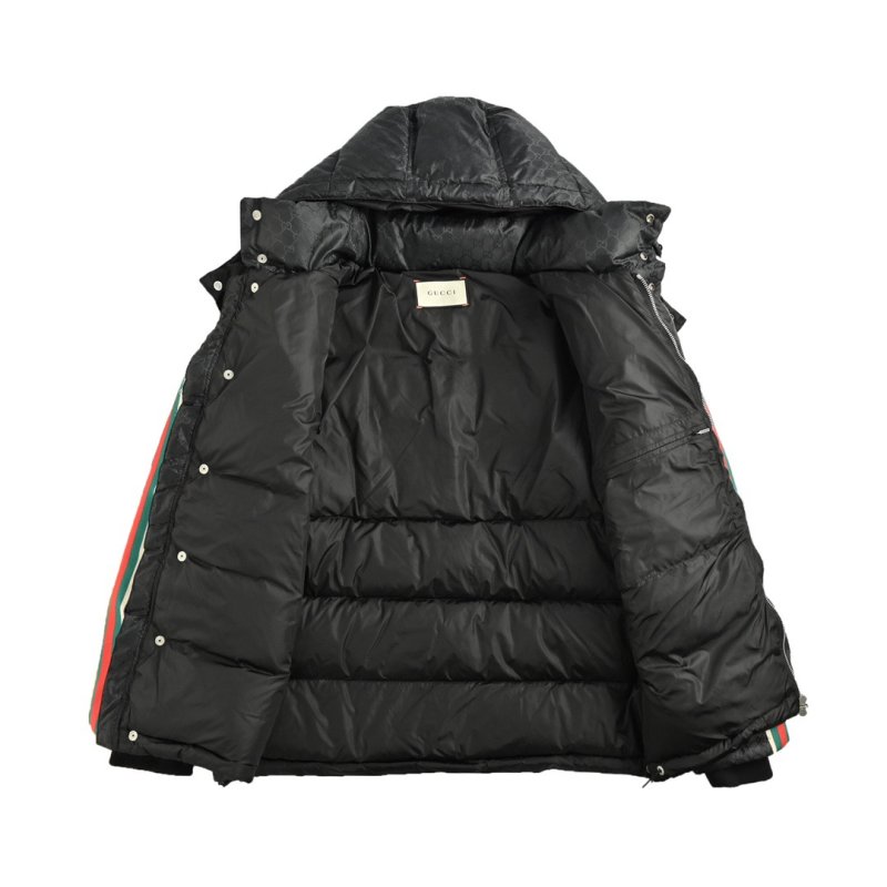 Gucci Black GG Monogram Down Jacket with Web Stripe view