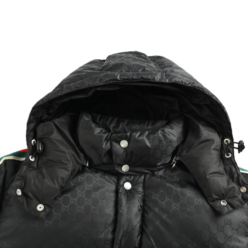 Gucci Black GG Monogram Down Jacket with Web Stripe view