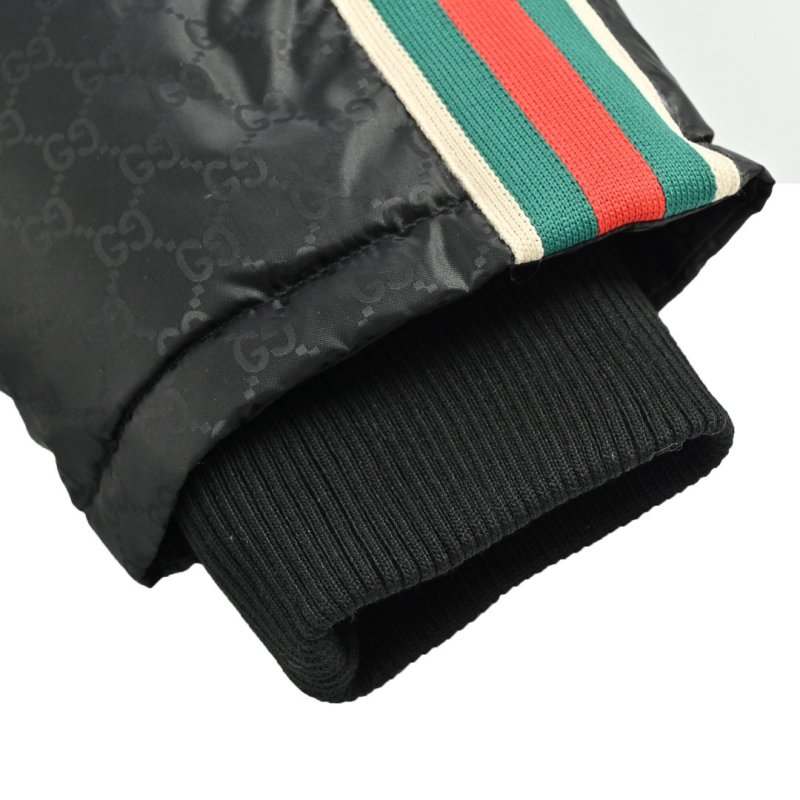Gucci Black GG Monogram Down Jacket with Web Stripe view