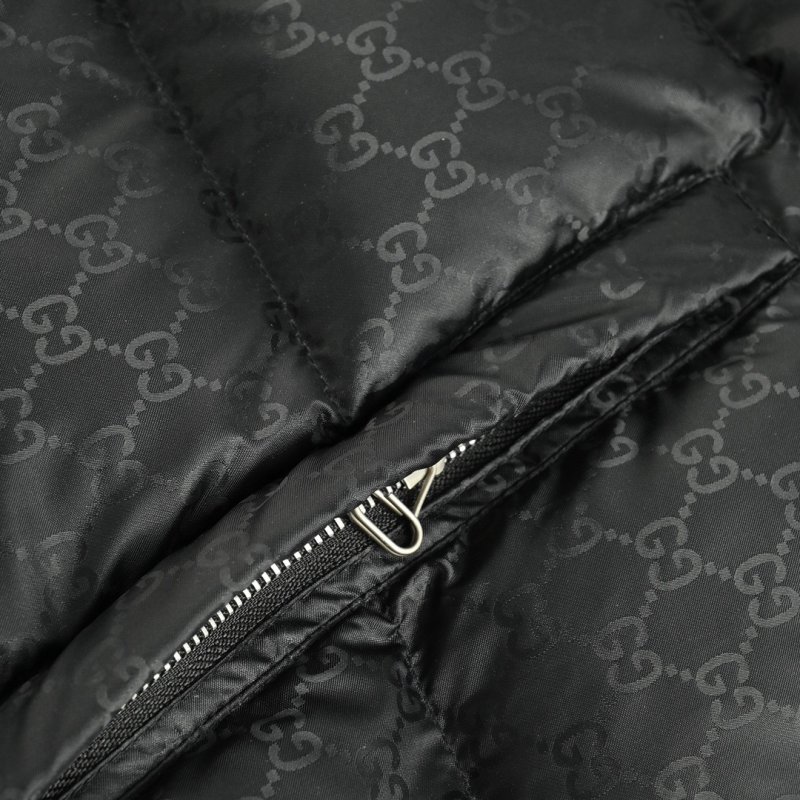 Gucci Black GG Monogram Down Jacket with Web Stripe view