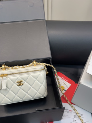 Chanel Quilted Vanity Case Crossbody Bag White