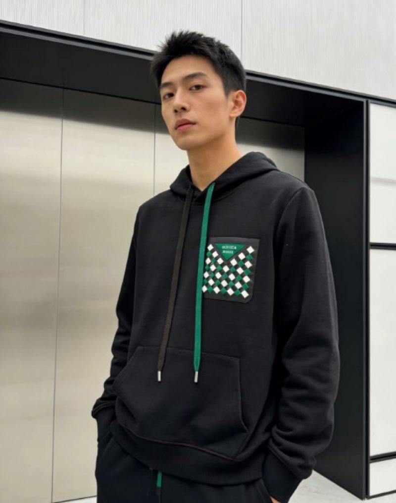 Gucci Black Hoodie with Green Diamond GG Pocket Print