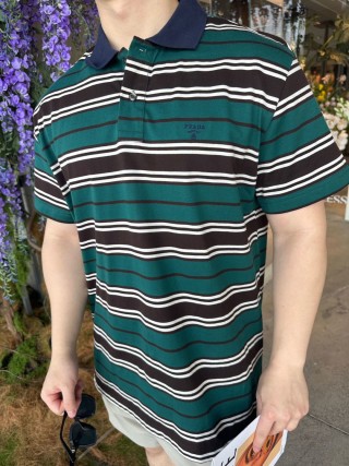 Prada Green & Black Striped Polo Shirt
