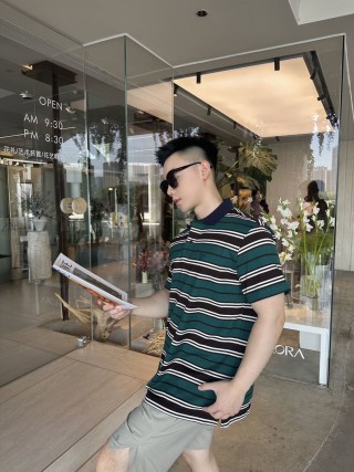 Prada Green & Black Striped Polo Shirt view 3