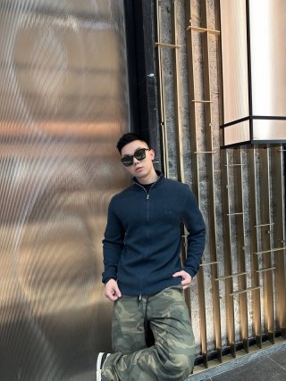 Stone Island Navy Zip Knit Cardigan Jacket view 3