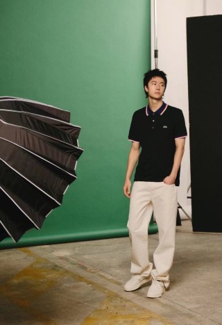 Lacoste Black Polo Shirt with Red/Navy Trim view 2