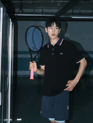 Lacoste Black Polo Shirt with Red/Navy Trim view 4