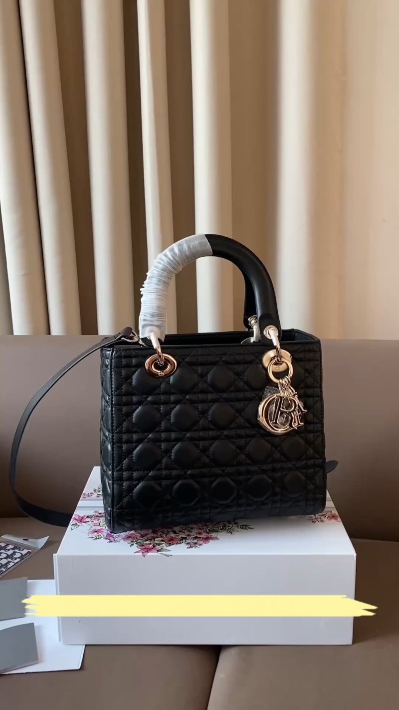 Dior Lady Quilted Black Leather Handbag