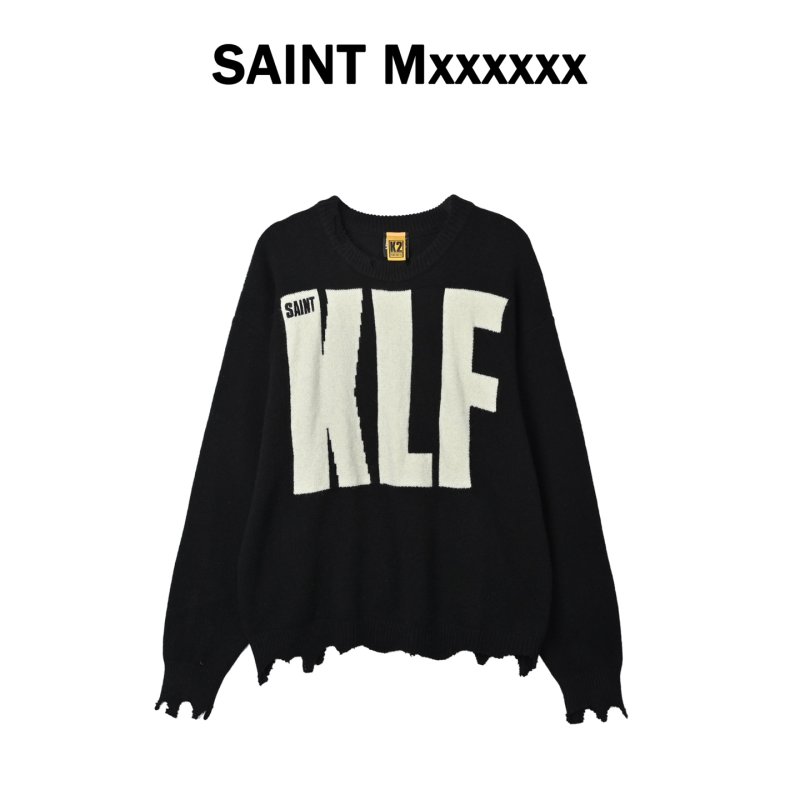 Saint Michael KLF Collaboration Distressed Wool Sweater Black