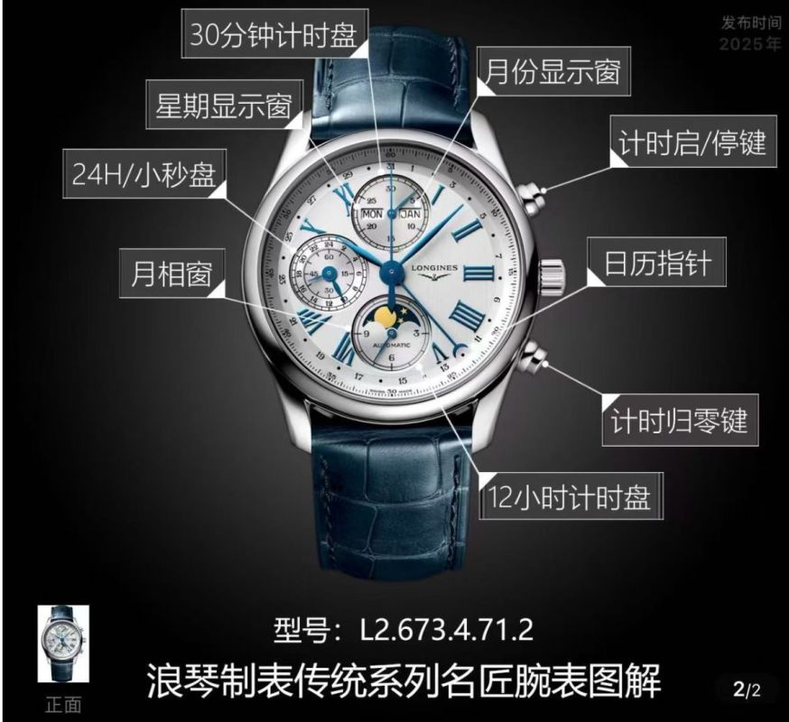 Longines Master Collection Moon Phase Black Dial 42mm view
