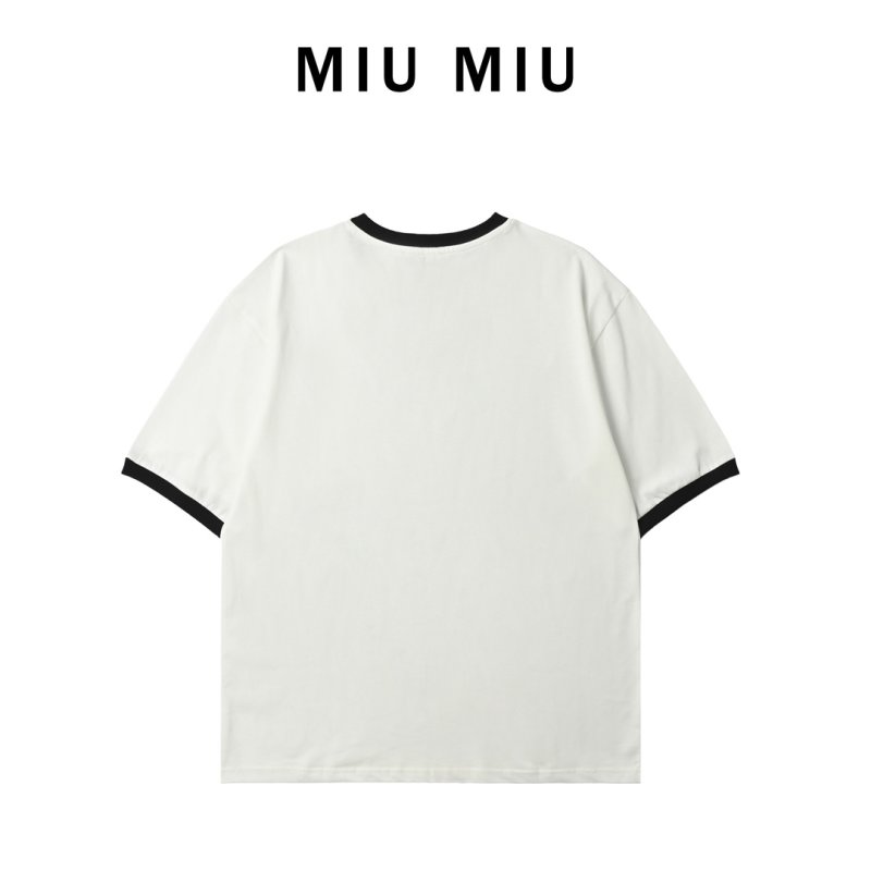 Miu Miu 24SS Embroidered Logo Contrast T-Shirt Cream view