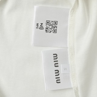Miu Miu 24SS Embroidered Logo Contrast T-Shirt Cream view 11