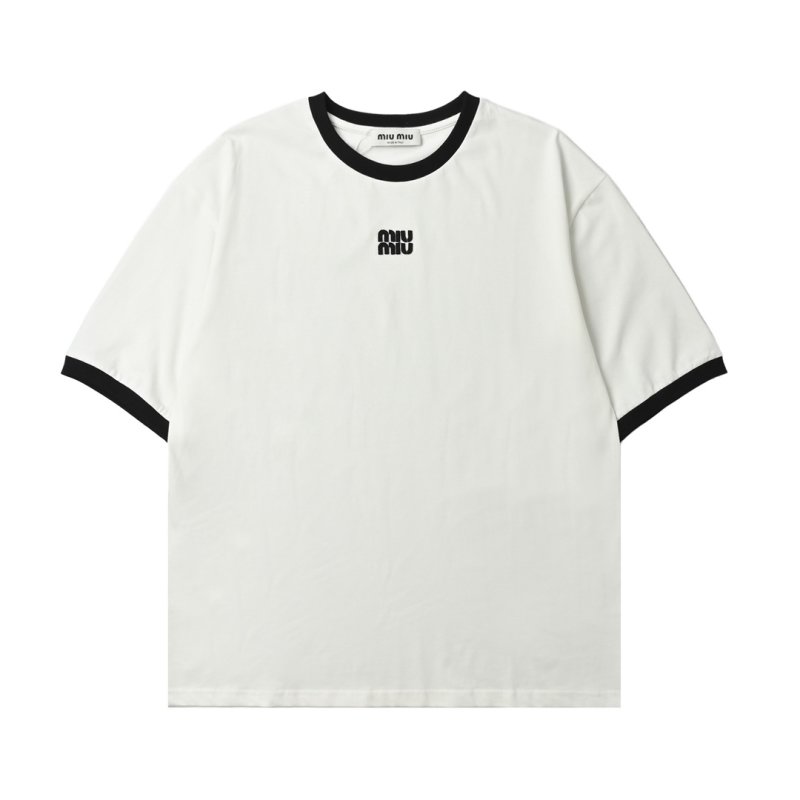 Miu Miu 24SS Embroidered Logo Contrast T-Shirt Cream view