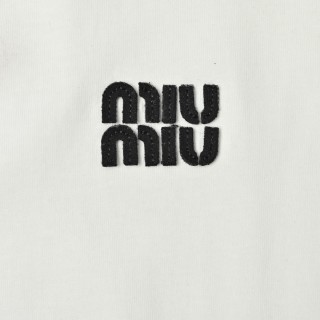 Miu Miu 24SS Embroidered Logo Contrast T-Shirt Cream view 5
