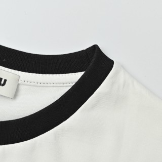 Miu Miu 24SS Embroidered Logo Contrast T-Shirt Cream view 6