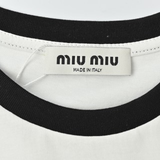 Miu Miu 24SS Embroidered Logo Contrast T-Shirt Cream view 7