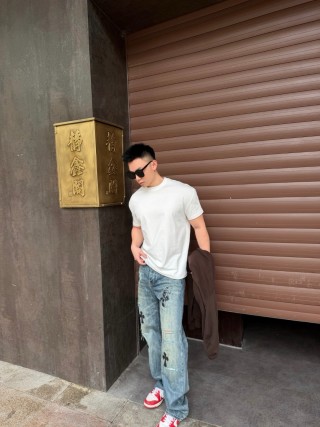 Chrome Hearts Cross Distressed Light Blue Denim Jeans view 4