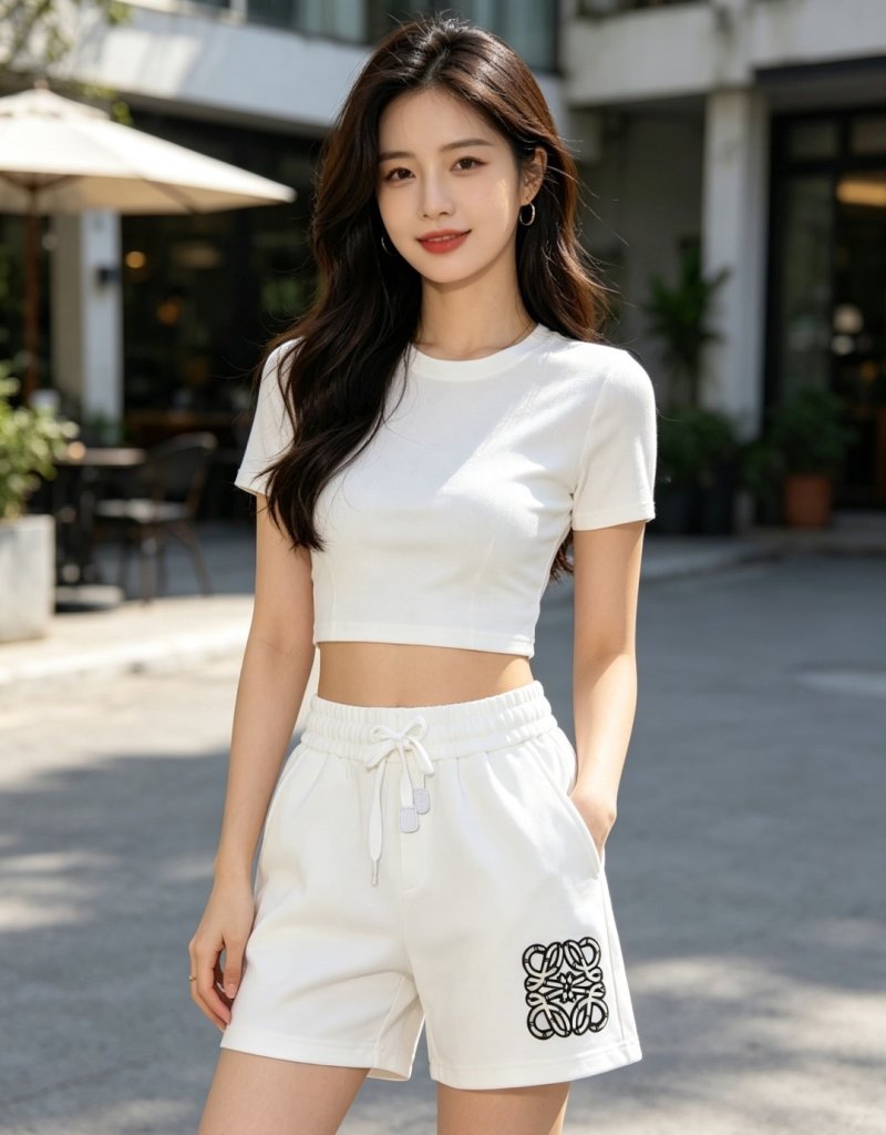White Drawstring Shorts with Monogram Print