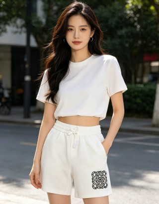 White Drawstring Shorts with Monogram Print view 3