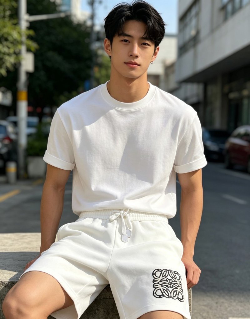 White Drawstring Shorts with Monogram Print view