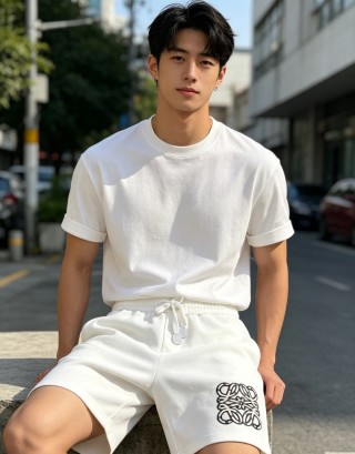 White Drawstring Shorts with Monogram Print view 4