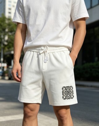White Drawstring Shorts with Monogram Print view 5