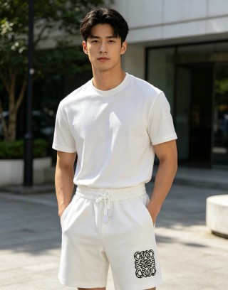 White Drawstring Shorts with Monogram Print view 6