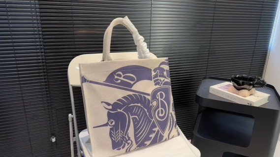 Burberry EKD Canvas Tote Bag Cream & Purple