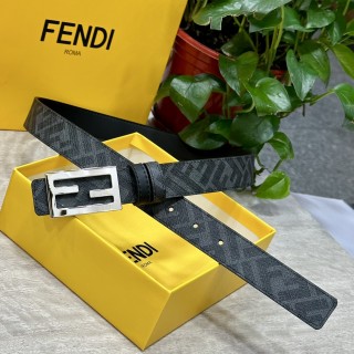 Fendi FF Logo Black Leather Belt 3.0cm