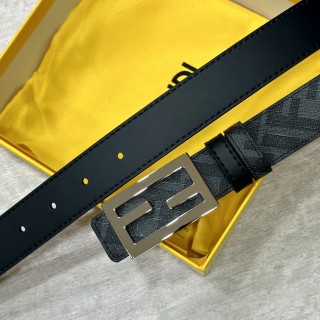 Fendi FF Logo Black Leather Belt 3.0cm view 2