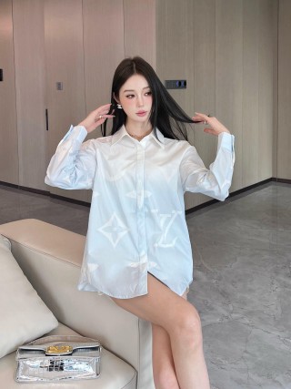 White Oversized Long Sleeve Button-Up Shirt view 6