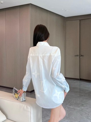White Oversized Long Sleeve Button-Up Shirt view 9