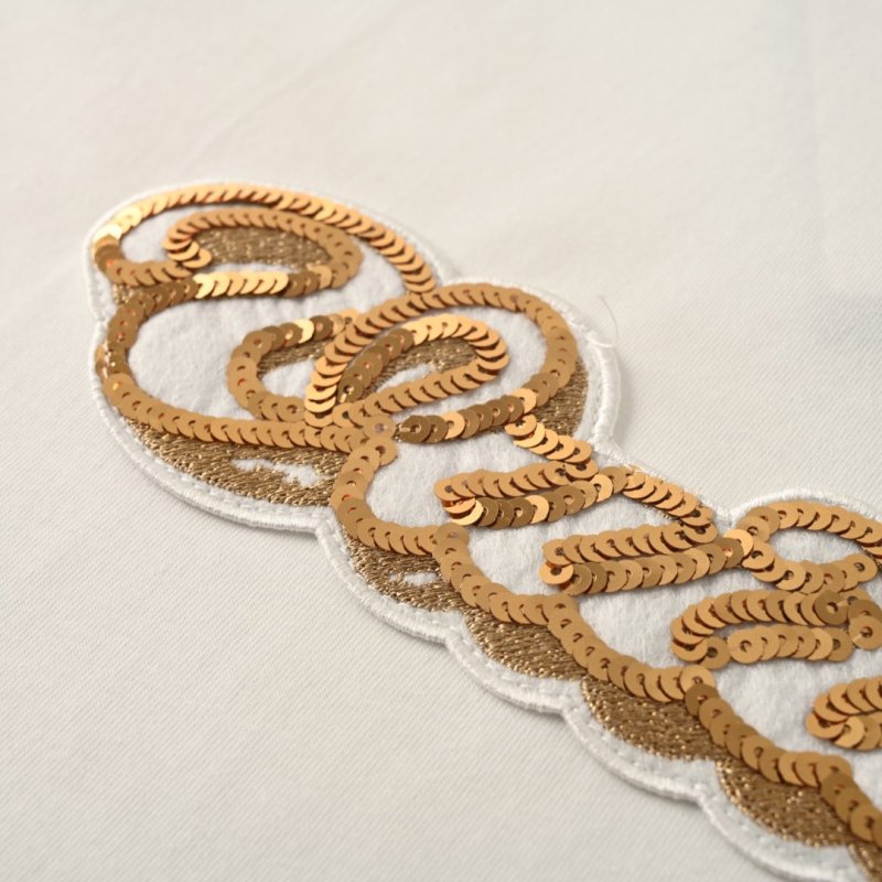 White Crew Neck T-Shirt with Gold Chain Embroidered Graphic view