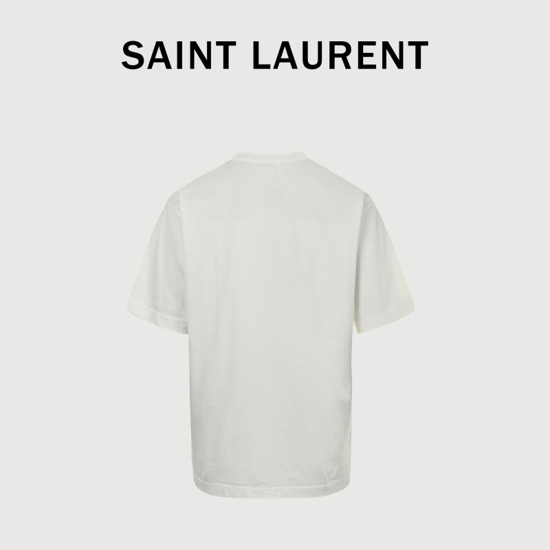 Saint Laurent Distressed Rhinestone Logo T-Shirt White view