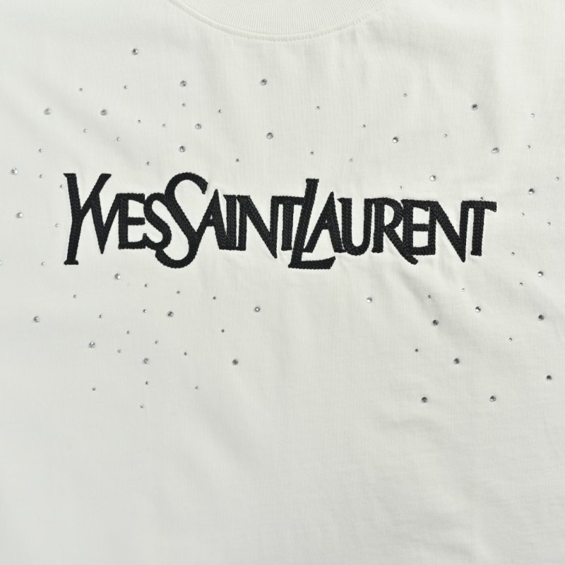 Saint Laurent Distressed Rhinestone Logo T-Shirt White view