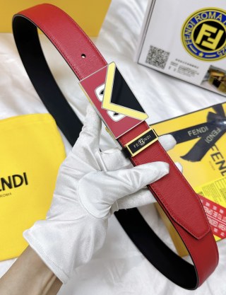 Fendi Monster Eyes Red Leather Belt 3.8cm view 4