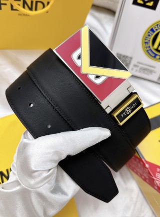 Fendi Monster Eyes Red Leather Belt 3.8cm view 6