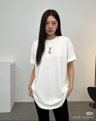 YSL White Monogram Logo Short Sleeve T-Shirt