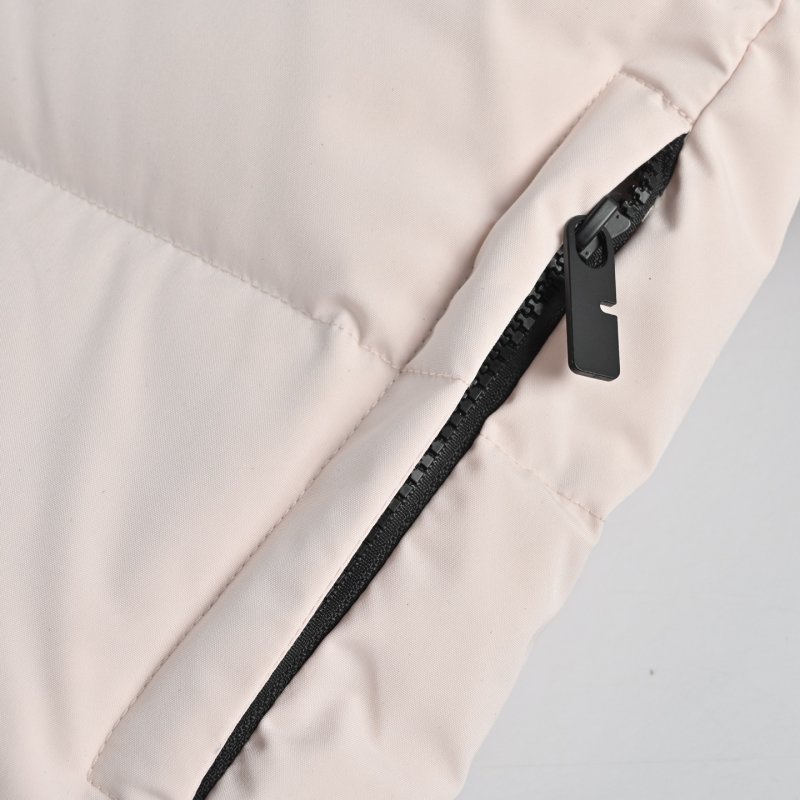 White Puffer Down Jacket with Check Trim view