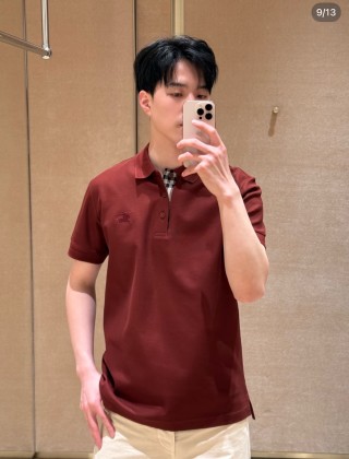 Burberry Embroidered Polo Shirt Burgundy view 2