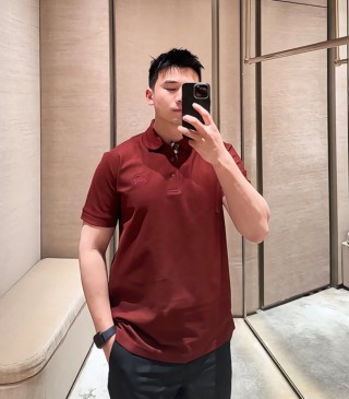 Burberry Embroidered Polo Shirt Burgundy view 3