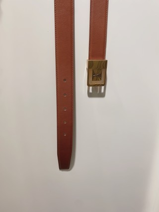 YSL Women's Cognac Leather Belt with Gold Buckle view 3