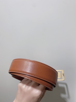 YSL Women's Cognac Leather Belt with Gold Buckle view 5