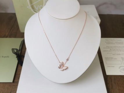 Van Cleef & Arpels Butterfly Diamond Pendant Necklace Rose Gold view 3