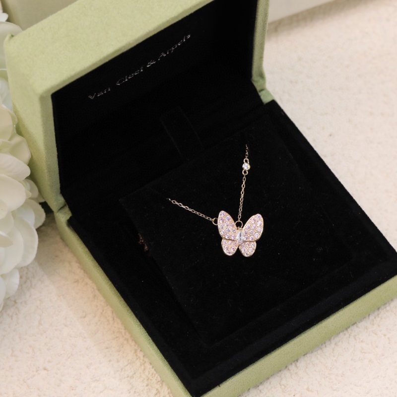 Van Cleef & Arpels Butterfly Diamond Pendant Necklace Rose Gold view