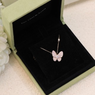 Van Cleef & Arpels Butterfly Diamond Pendant Necklace Rose Gold view 5