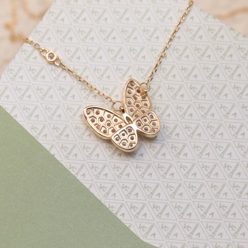 Van Cleef & Arpels Butterfly Diamond Pendant Necklace Rose Gold view