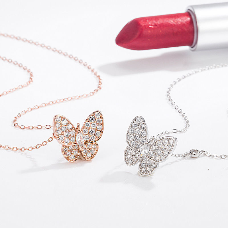 Van Cleef & Arpels Butterfly Diamond Pendant Necklace Rose Gold view