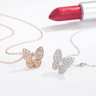 Van Cleef & Arpels Butterfly Diamond Pendant Necklace Rose Gold view 8