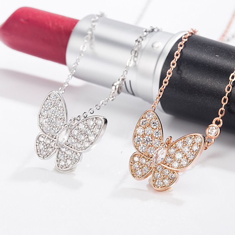 Van Cleef & Arpels Butterfly Diamond Pendant Necklace Rose Gold view